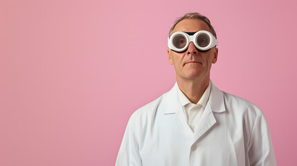 Scientist in Lab Coat Wearing Goggles