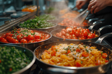 Obraz premium A cooking class with participants learning to prepare diverse dishes, emphasizing the joy of culinary exploration and hands-on learning. Concept of culinary education. Generative Ai.