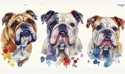 dogs watercolor illustrations isolated bulldog drawings for stickers english