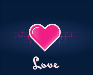 In honor of Valentine's Day: sincere feelings enclosed in a hot pink heart, decorated with stylish stripes on a blue background, symbolizing the limitless sky of love