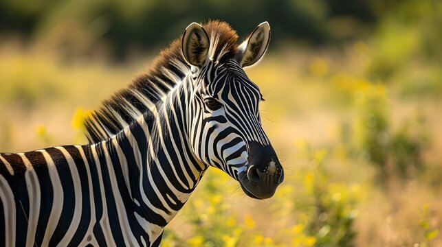 Close-up of a zebra in natural habitat, vibrant wildlife photography, perfect for educational and creative use. AI