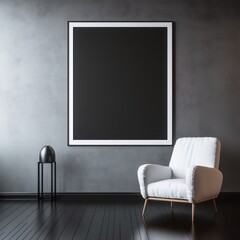 blank frame in Black backdrop with Black wall, in the style of dark gray 