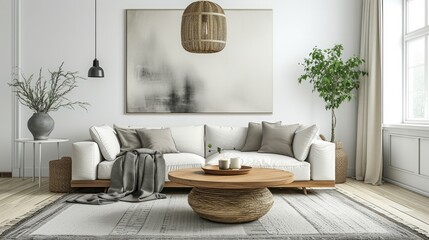 Clean lines, neutral tones, and cozy textures create a serene and inviting Scandinavian-inspired interior