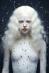 Portrait of a beautiful albino woman with white body art
