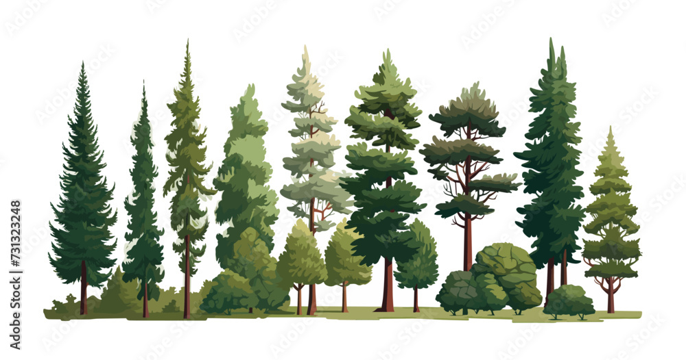 Poster forest trees set isolated vector style with transparent background illustration