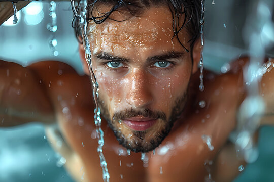 close up of a man in shower