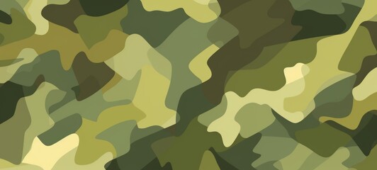 Fototapeta premium Camouflage pattern with organic shapes. Green camo texture. Backdrop. Concept of military, hunting gear, army uniform, woodland environment, survival. Wide banner