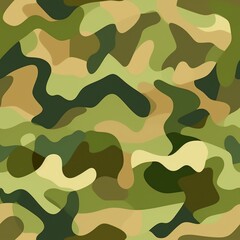 Fototapeta premium Seamless camouflage pattern in shades of green. Khaki color. Camo print for textile design. Concept of military, army uniform, hunting gear, survival, woodland environment, stealth, nature blending