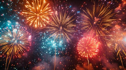 Fototapeta premium Breathtaking images of colorful fireworks lighting up the sky as a grand finale to Holi celebrations