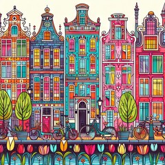 Illustration of colorful Dutch architecture
