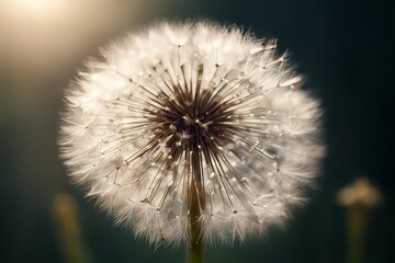 Fluffy airy dandelion close-up in the sun