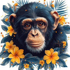 Vector Image of Boho Jungle Monkey Clipart with 100% Pure White Background
