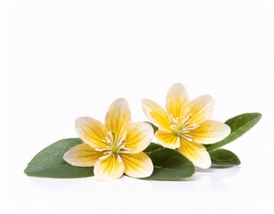 Yellow flower with green leaves isolated on white background. Clipping path
