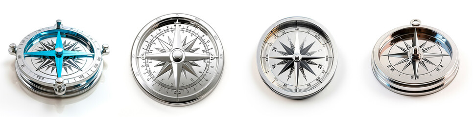 is a compass with chrome-plated geometry. It is isolated on a white background for easy use in design projects. The image is perfect and high quality. Captures all the details of the compass.