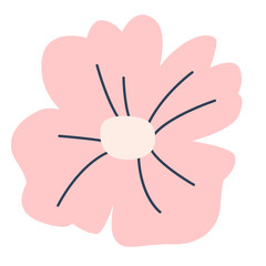 Adorable pink spring flower , summer Background. Botanical illustration flat style. Isolated on white for greeting cards, Easter,thanksgiving. Kids design, for fabric, wrapping, textile, wallpaper