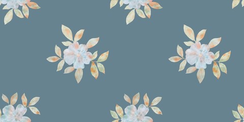 abstract flowers drawn in watercolor digitally, botanical seamless pattern for design, on a gray background