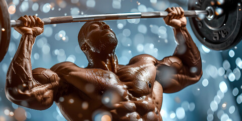 Body builder doing a barbell shoulder press