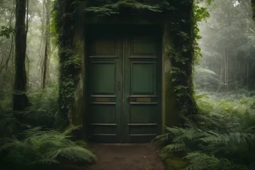Türaufkleber Alte Türen old wooden door in the jungle