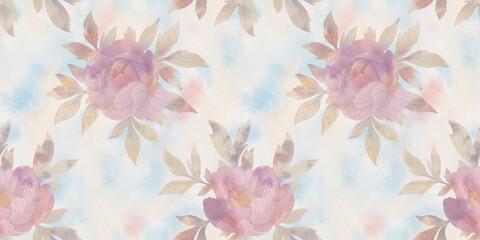 Fototapeta na wymiar seamless pattern, delicate peony flowers with on an abstract background