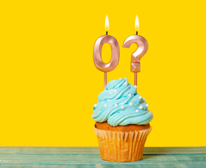 Birthday Cupcake With Candle Number 0 And Question Mark