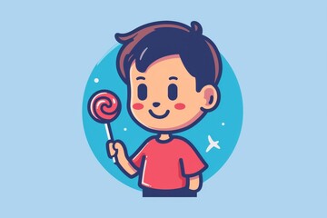 A young boy's delightfully animated expression is captured as he enjoys a colorful lollipop, radiating pure joy and innocence