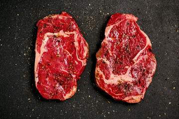 Raw beef  steak .style hugge.top veiw