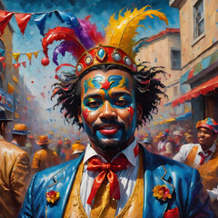 Oil Painting Colorful Man Celebrating Carnival