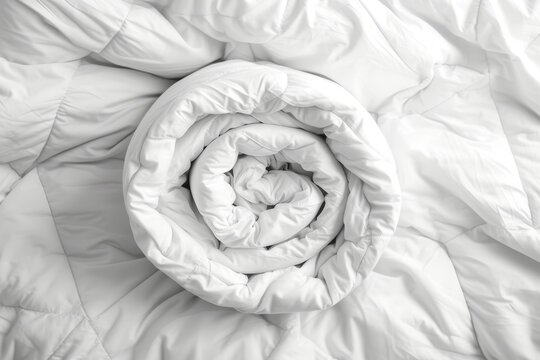 White folded duvet on bed, symbolizing winter preparation and versatile household usage.