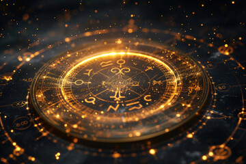 Libra zodiac sign against horoscope wheel. Astrology calendar. Esoteric horoscope and fortune telling concept.