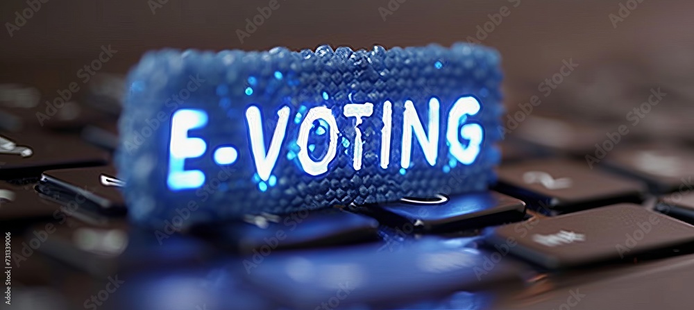 Poster Blurred magical background with text  e voting    concept of secure internet voting