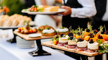 Luxury snacks displayed at a buffet at an outdoor event, organization. Concept of fine dining