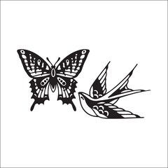 vector illustration of butterfly and swallow