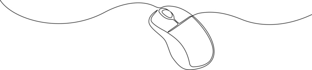 Continuous single line drawing of computer mouse icon. Vector illustration