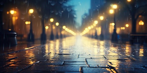 Obraz premium Night city town rain day blurred bokeh background cityscape decoration view scene