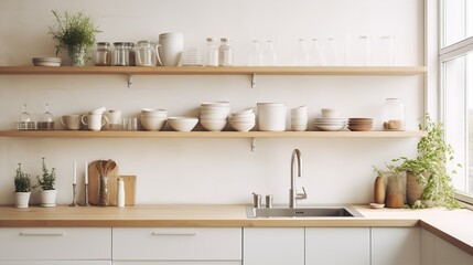 Fototapeta na wymiar Eco-Friendly Scandinavian Kitchen: Minimalist Design with Sustainable Touches