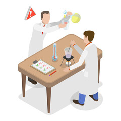 3D Isometric Flat  Illustration of Chemistry Laboratory Workers. Item 3