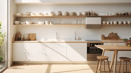 Fototapeta na wymiar Eco-Friendly Scandinavian Kitchen: Minimalist Design with Sustainable Touches