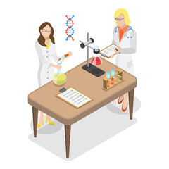 3D Isometric Flat  Illustration of Chemistry Laboratory Workers. Item 1