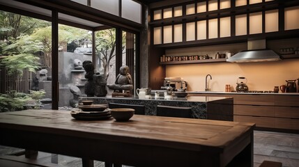 Tranquil Asian-Inspired Kitchen: Harmony with Zen Elements and Natural Tones