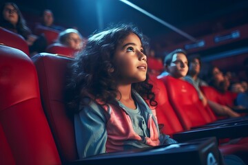 Fototapeta na wymiar girl watching movies in cinema