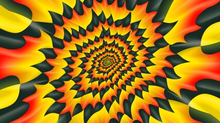 Dynamic spiral optical illusion  whirling motion with colorful spiky square pattern