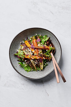 Cumin roasted carrots, mesclun, puffed buckwheat & superseed mix, honey lemon vinaigrette
