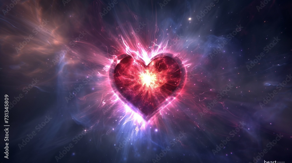 Poster shimmering holographic heart icon displayed as interactive projection in the air