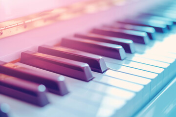 Side view of piano keys in soft pastel colors. Generative AI