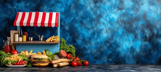 Street food truck offering diverse fast food options with ample space for adding text or logos