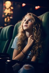 Obraz na płótnie Canvas american girl watching movies in cinema