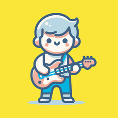 outline art musician man playing 
guitar enjoying music vector illustration