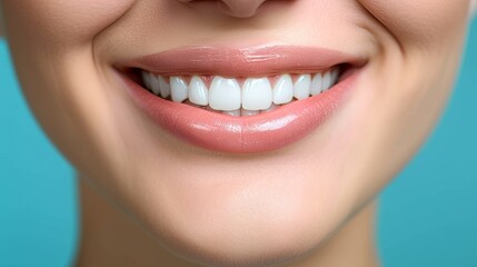 Fototapeta premium Radiant and confident smile after successful tooth implant, leaving space for celebratory text