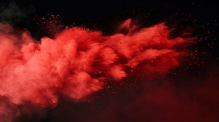 Erupting in a mesmerizing burst, vibrant red powder explodes against a sleek black backdrop, capturing the intensity and drama of the moment.