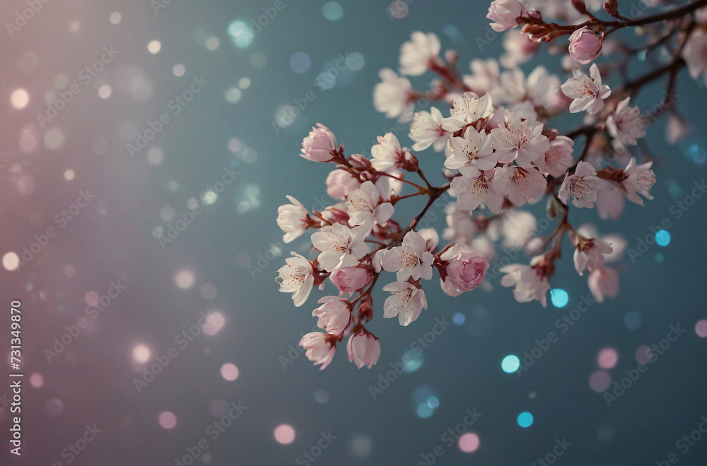 Wall mural pastel cherry blossoms with bokeh background